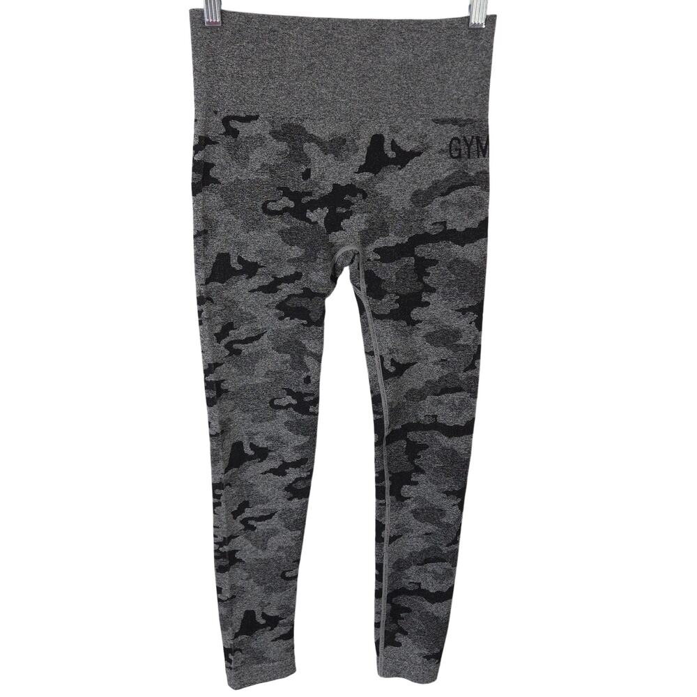 Gymshark Adapt Leggings Womens Medium Gray Black Camo Seamless Athletic Pull On